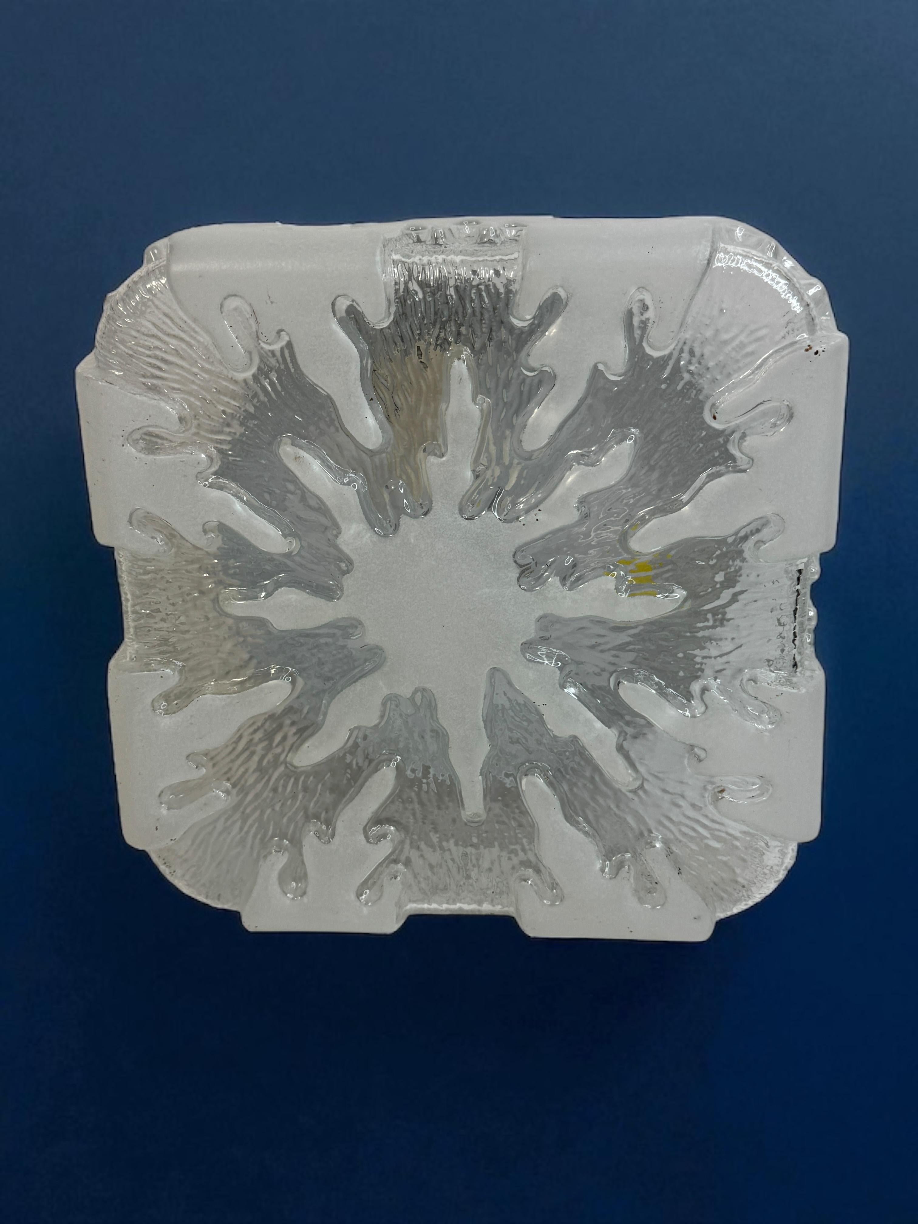 Square Ice Glass Flush Mount Ceiling Light Honsel Leuchten, Germany For Sale 3