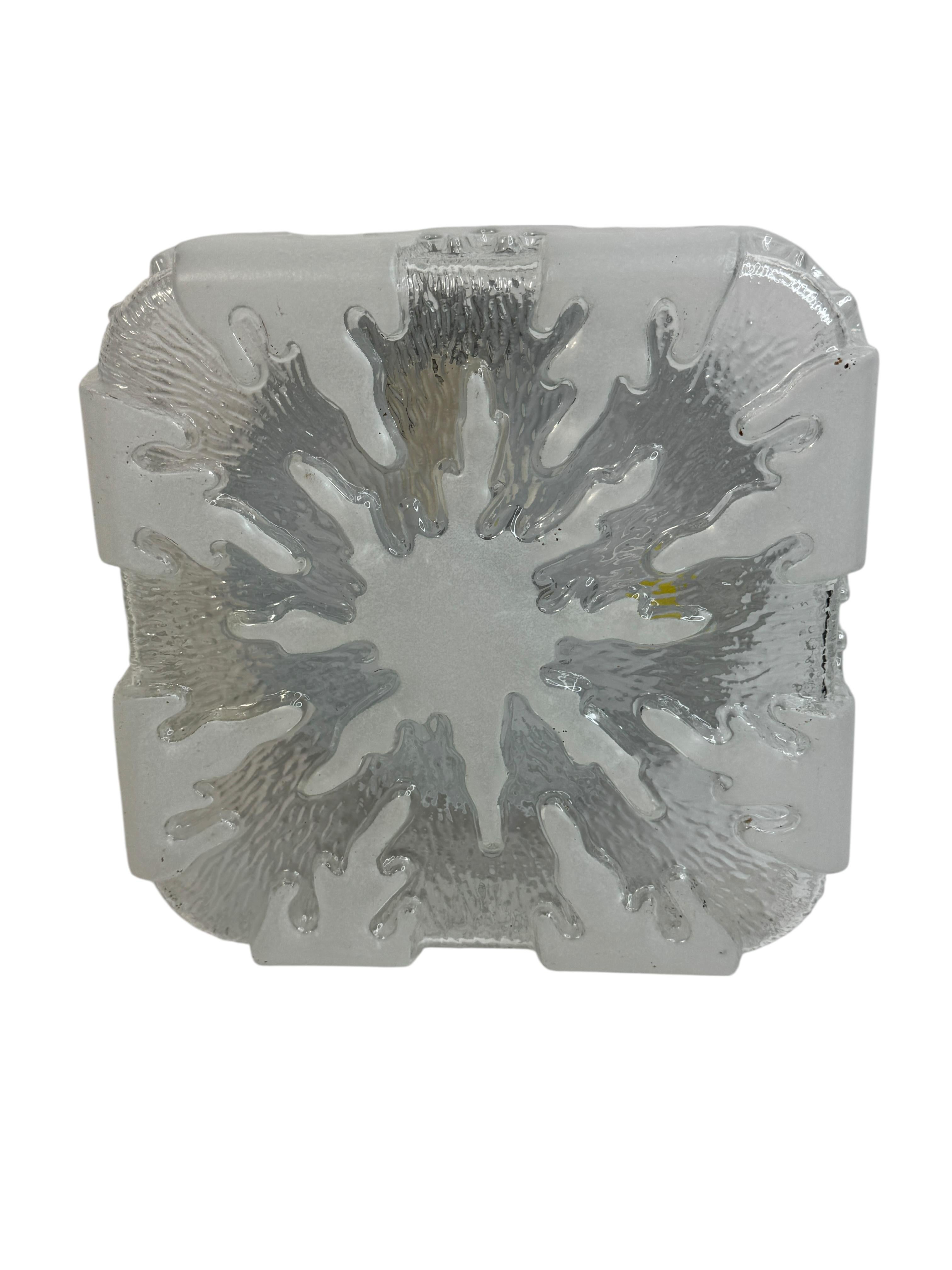 Square Ice Glass Flush Mount Ceiling Light Honsel Leuchten, Germany For Sale