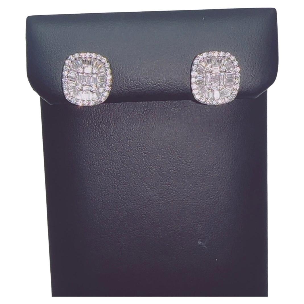 Square Illusion Diamond Halo Illusion Stud Earrings