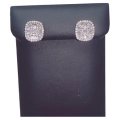 Square Illusion Diamond Halo Illusion Stud Earrings