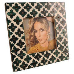Square Inlaid Faux Bone Picture Frame with Brass Studs