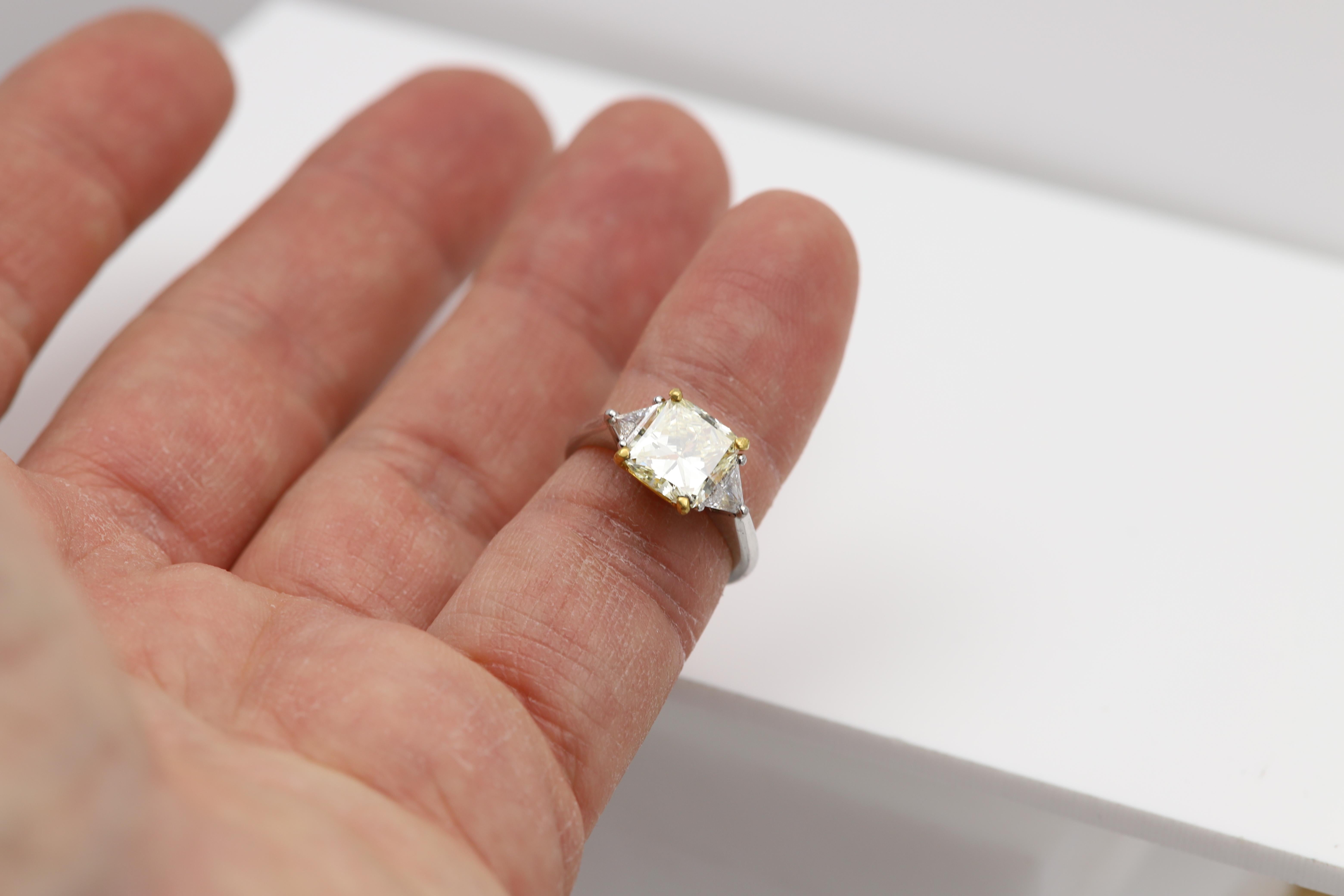 Square Cut Square-ish 2.68 CT Natural Diamond Large Fancy Light Yellow Platinum & 22 karat For Sale