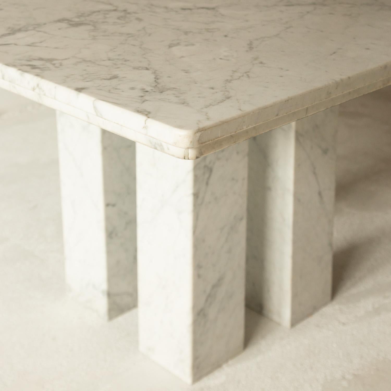 Square Italian Dining Table in Carrara Marble with Four Massive Columns 3