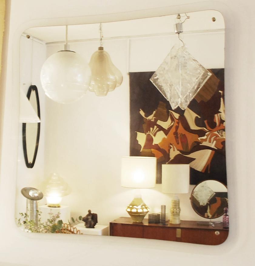 Mid-Century Modern Square Italian Glass Mirror, 1950s In Good Condition In Brussels, BE