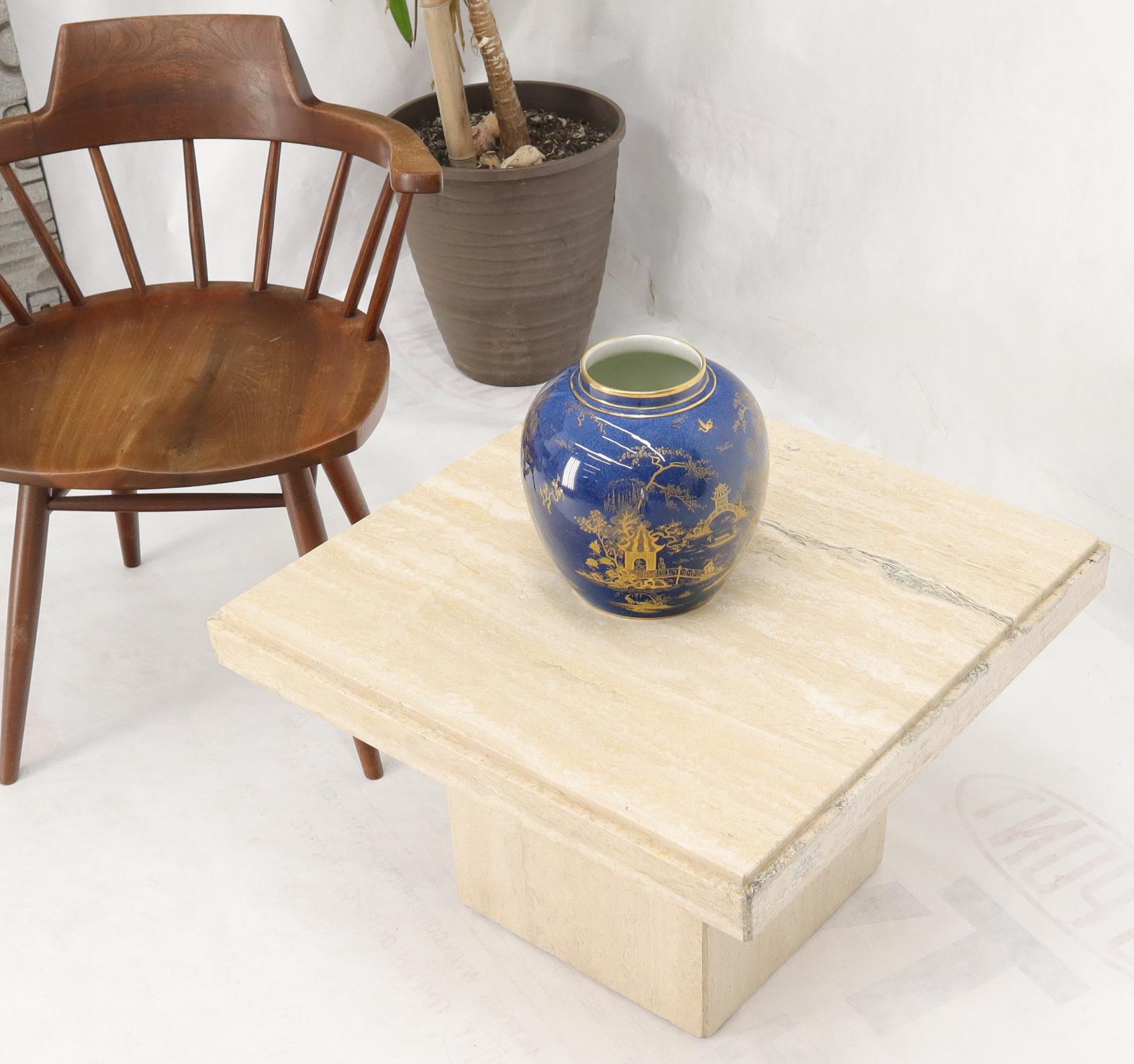 Square Italian Mid-Century Modern Travertine Side Table In Excellent Condition For Sale In Rockaway, NJ