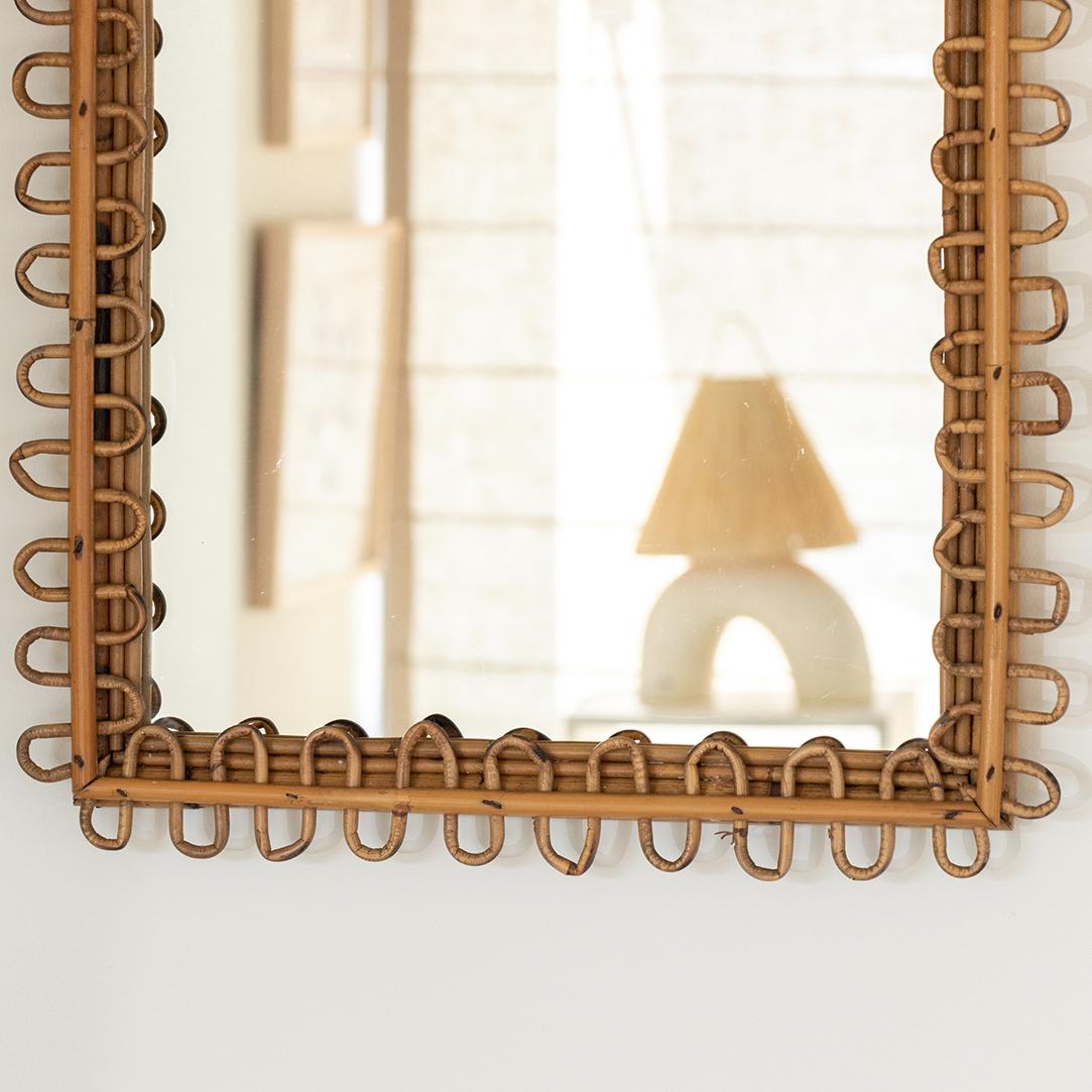 20th Century Square Italian Rattan Mirror