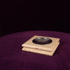Square Italian Travertine Ashtray with Removable Metal Dish, 1970