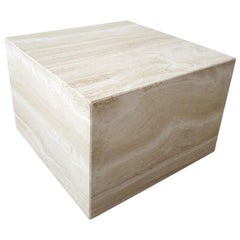 Square Italian Travertine Cube Side Table