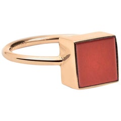 Square Jasper and Rose Gold 18 Karat Fashion Ring