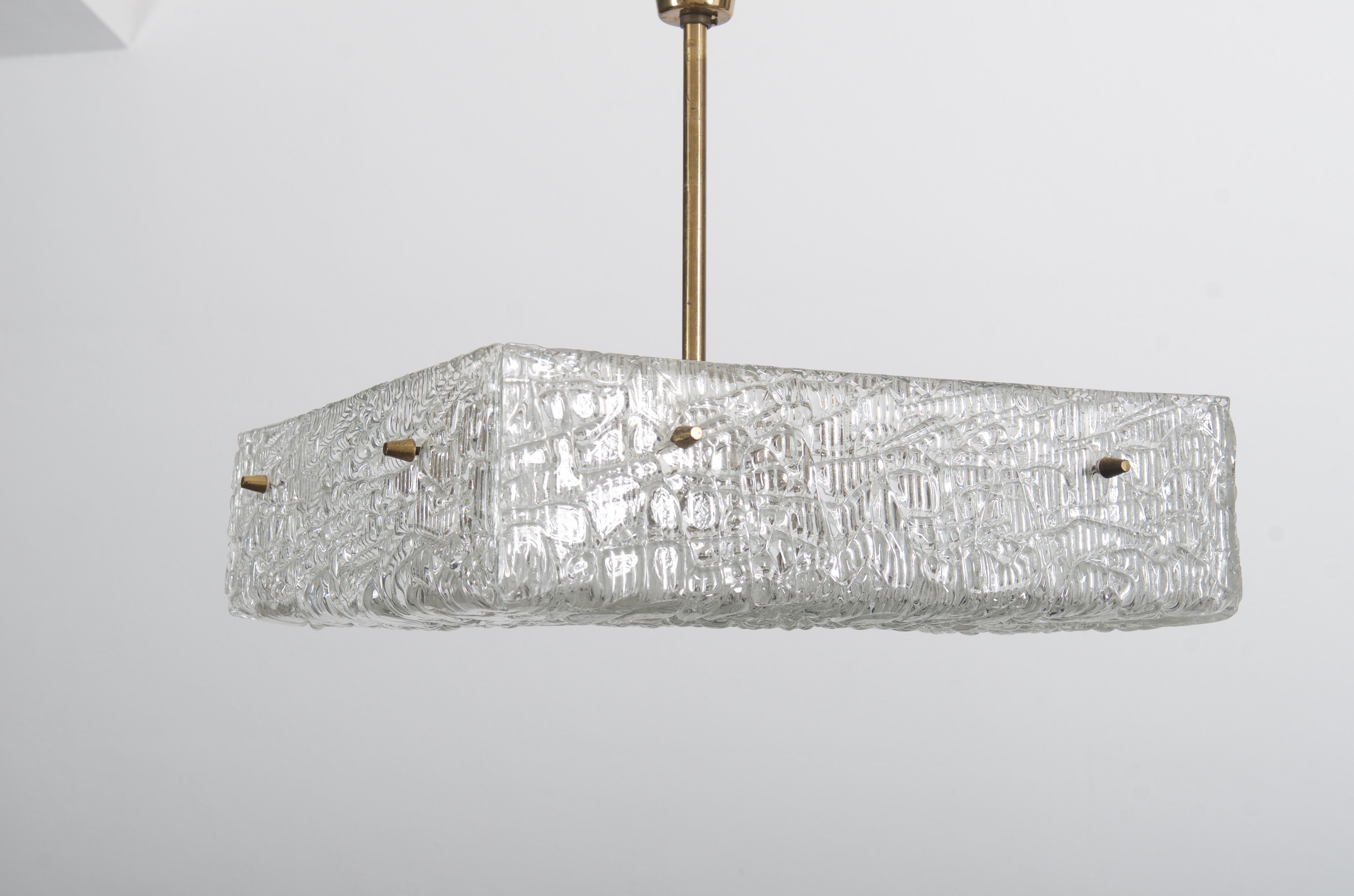 Mid-Century Modern Square Kalmar Chandelier with Textured Glass For Sale