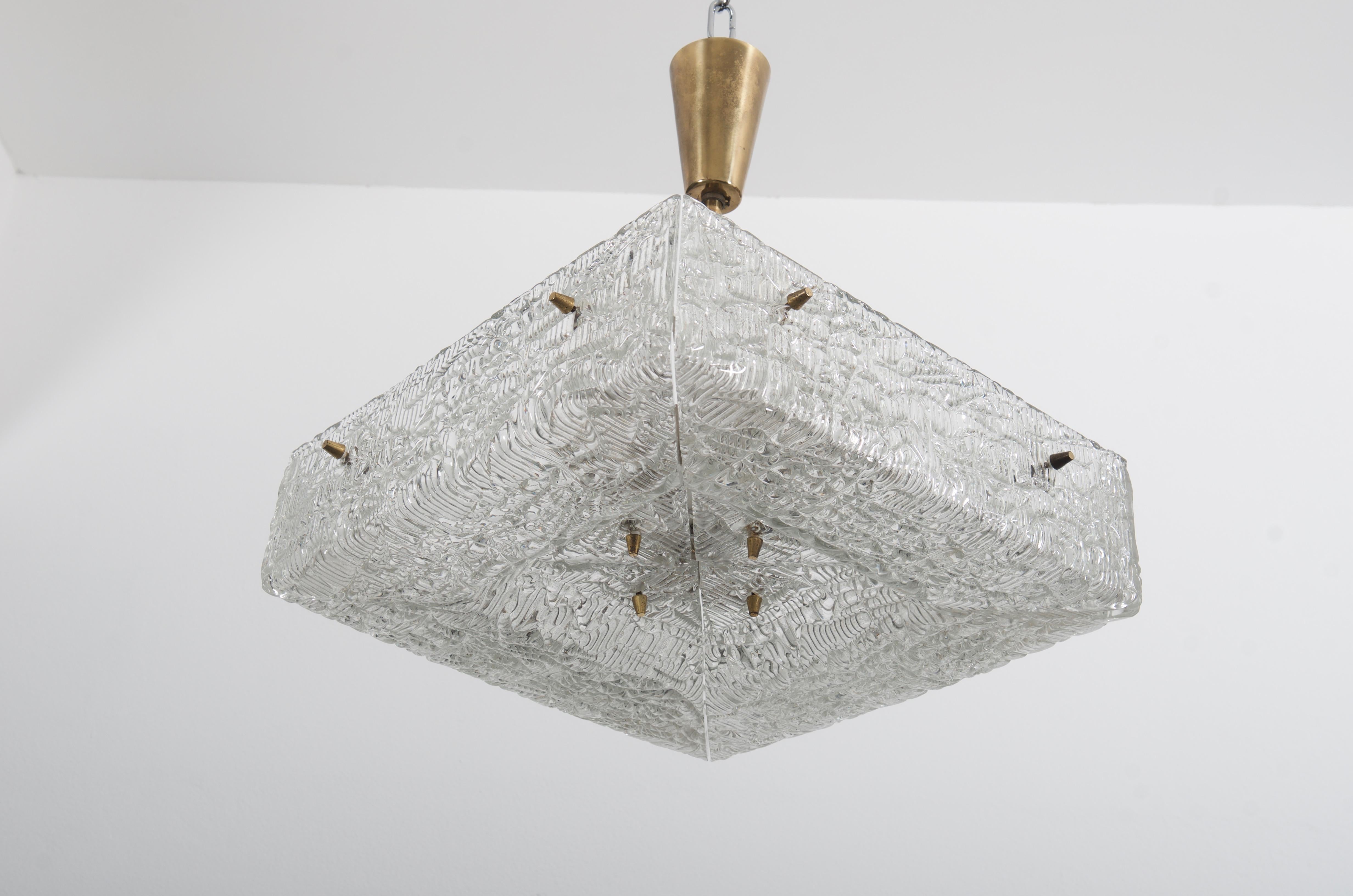 Austrian Square Kalmar Chandelier with Textured Glass For Sale