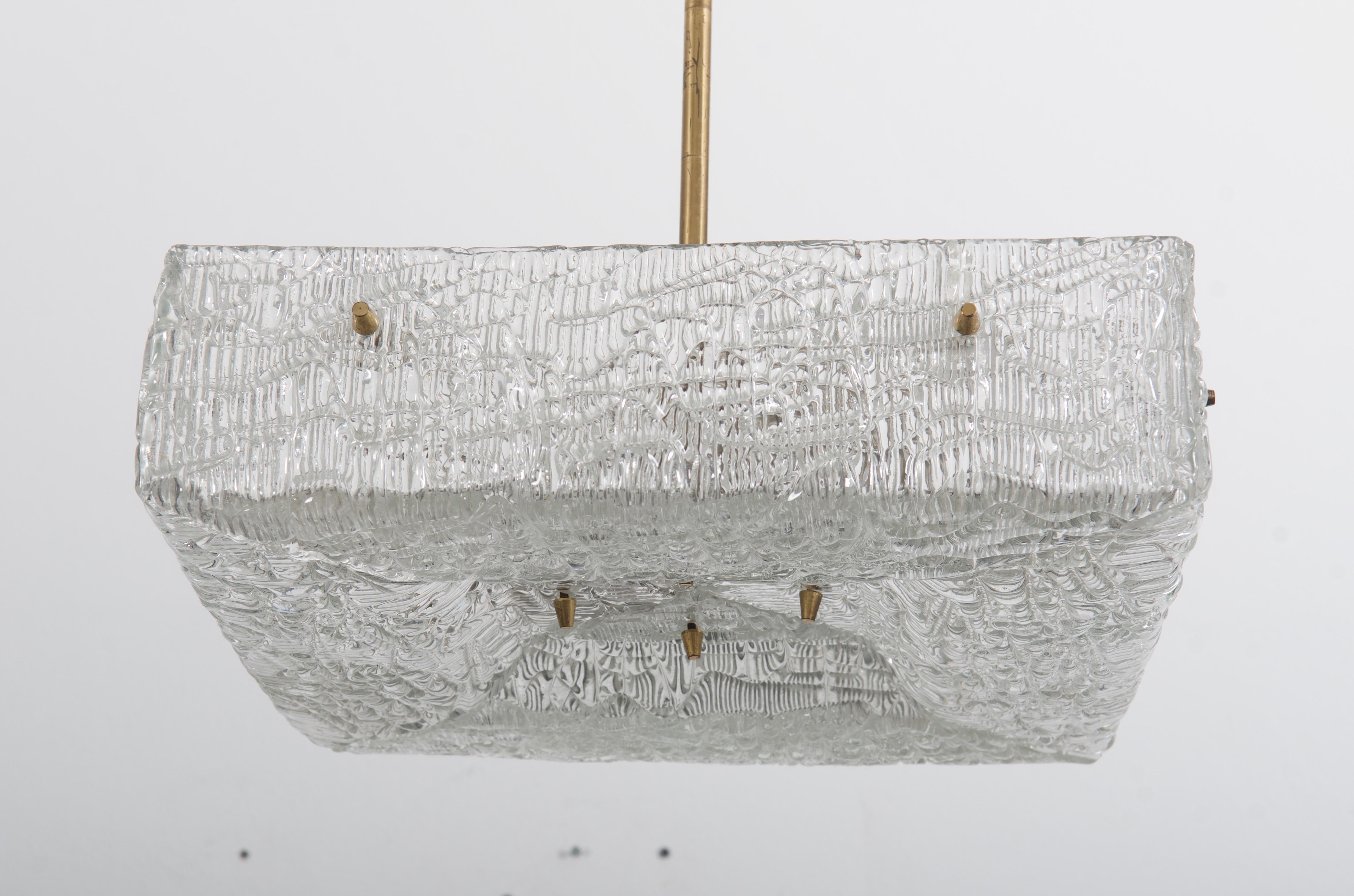 Lacquered Square Kalmar Chandelier with Textured Glass For Sale