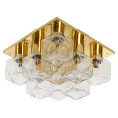 Square Kalmar Flush Mount Ceiling Light or Sconce, Brass Cast Glass, 1970s