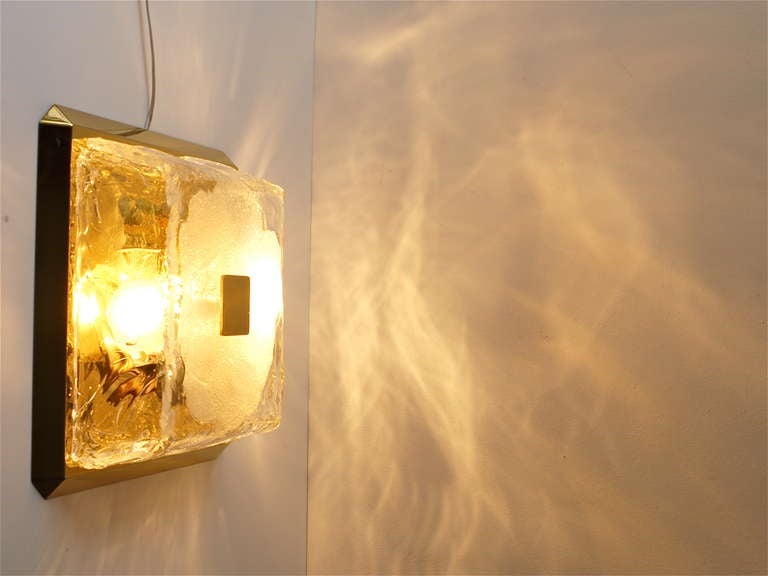 Square Kalmar Ice Glass Melting Glass Flush Mount or Sconce, Austria, 1970s 2