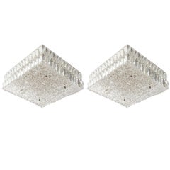 Square Kalmar Light Fixture, Textured and Crystal Glass, 1960s, One of Two