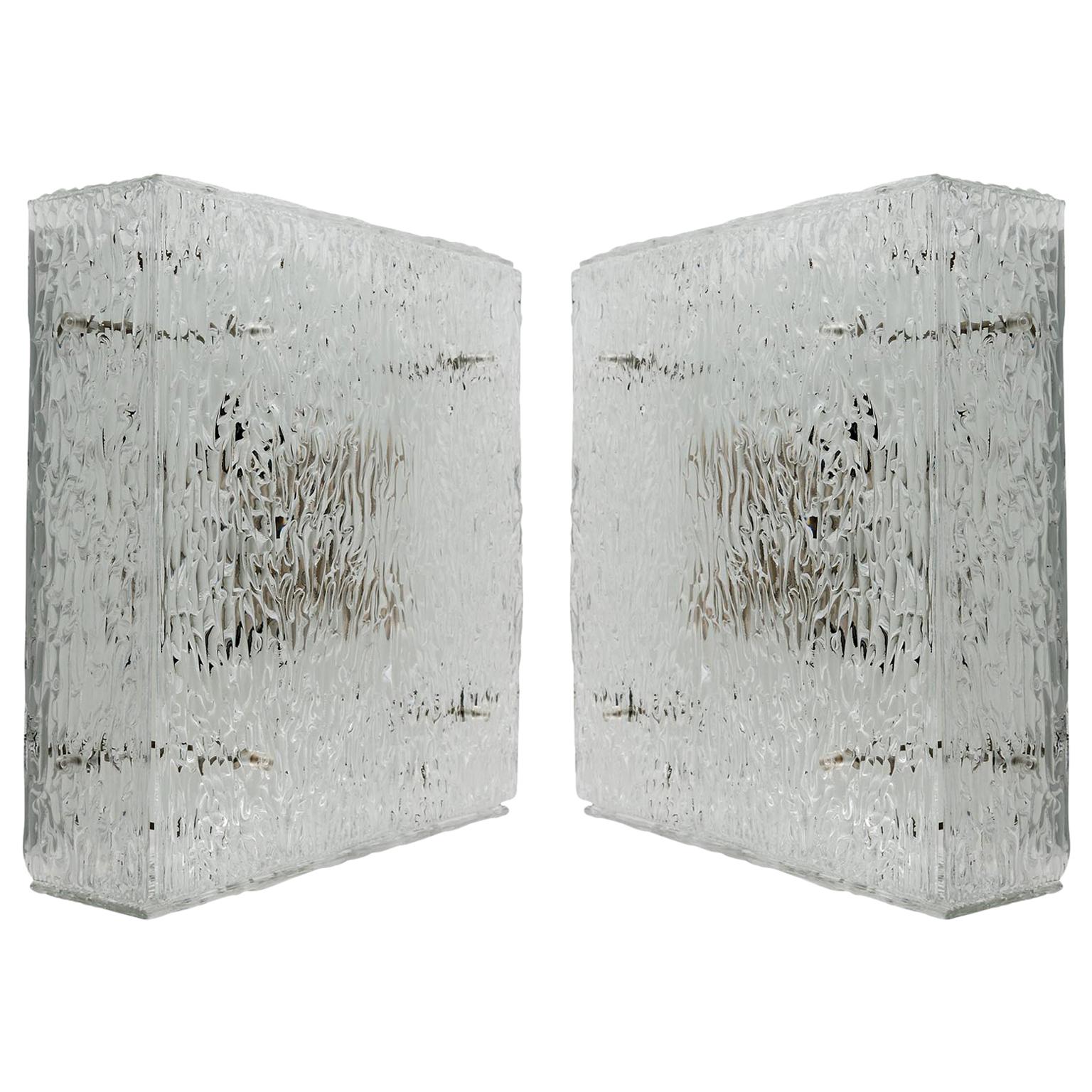 Métal Applique encastrée carrée en verre texturé Kalmar 'Hippolyt', 1960, 1 sur 2 en vente