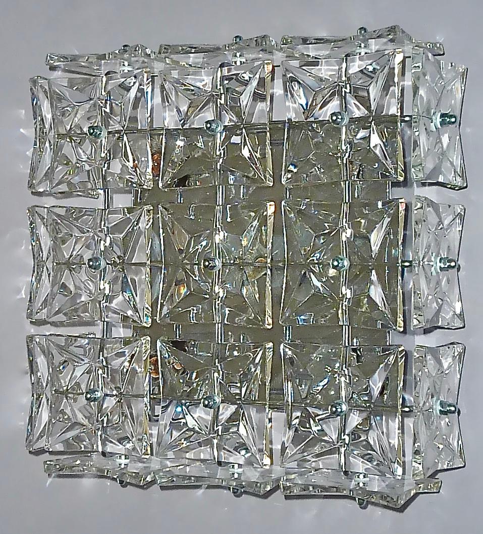 Square Kinkeldey Flush Mount Ceiling Wall Lamp Chrome Crystal Glass 1960 Germany For Sale 5