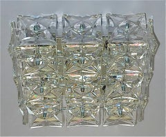 Square Kinkeldey Flush Mount Ceiling Wall Lamp Chrome Crystal Glass 1960 Germany