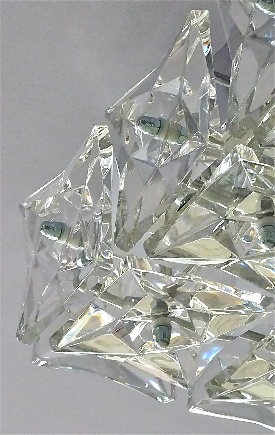 Facetté Plafonnier carré Kinkeldey encastré en verre cristal chromé, Allemagne, 1960 en vente