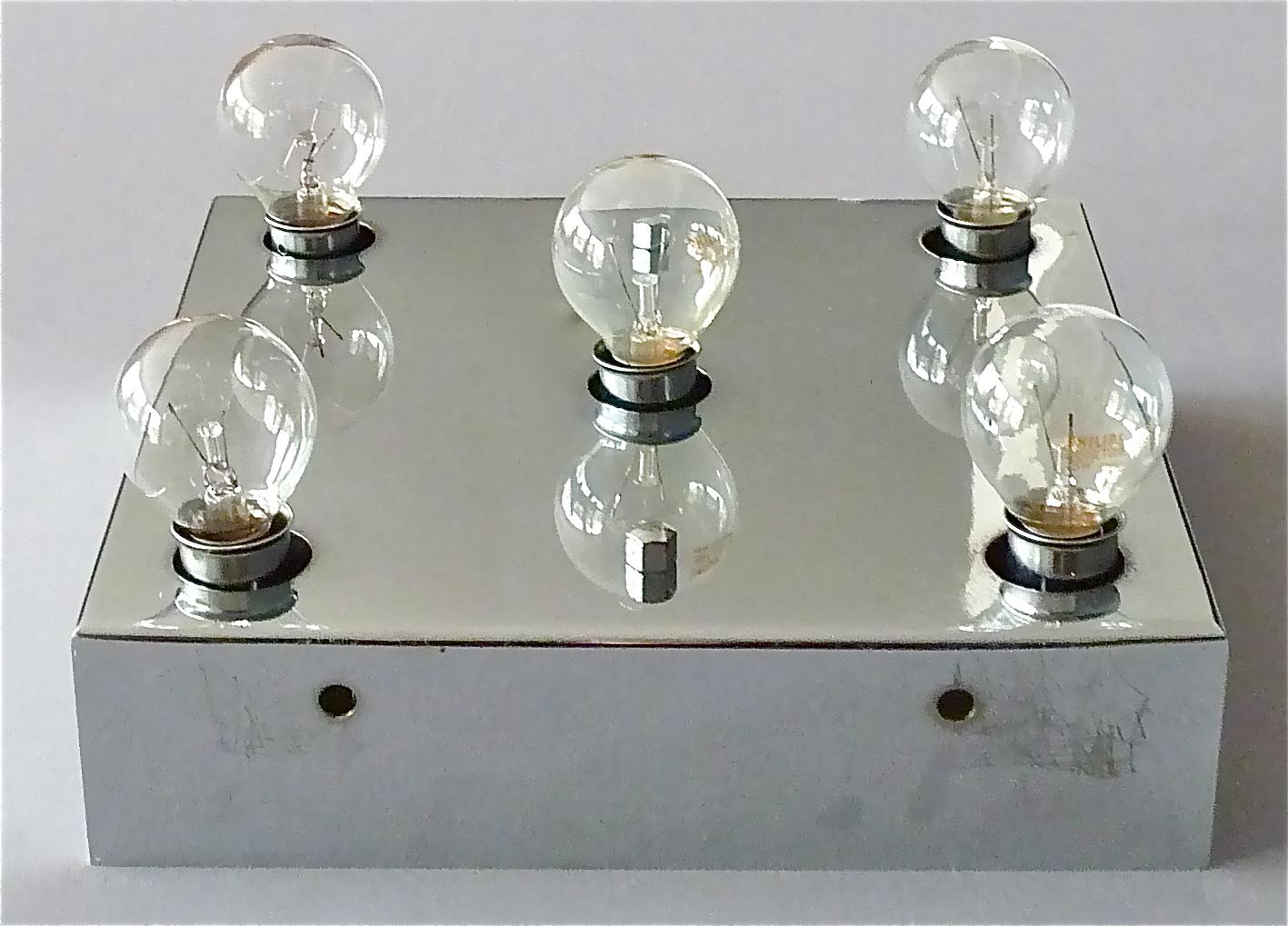 Metal Square Kinkeldey Flush Mount Ceiling Wall Lamp Chrome Crystal Glass 1960 Germany For Sale
