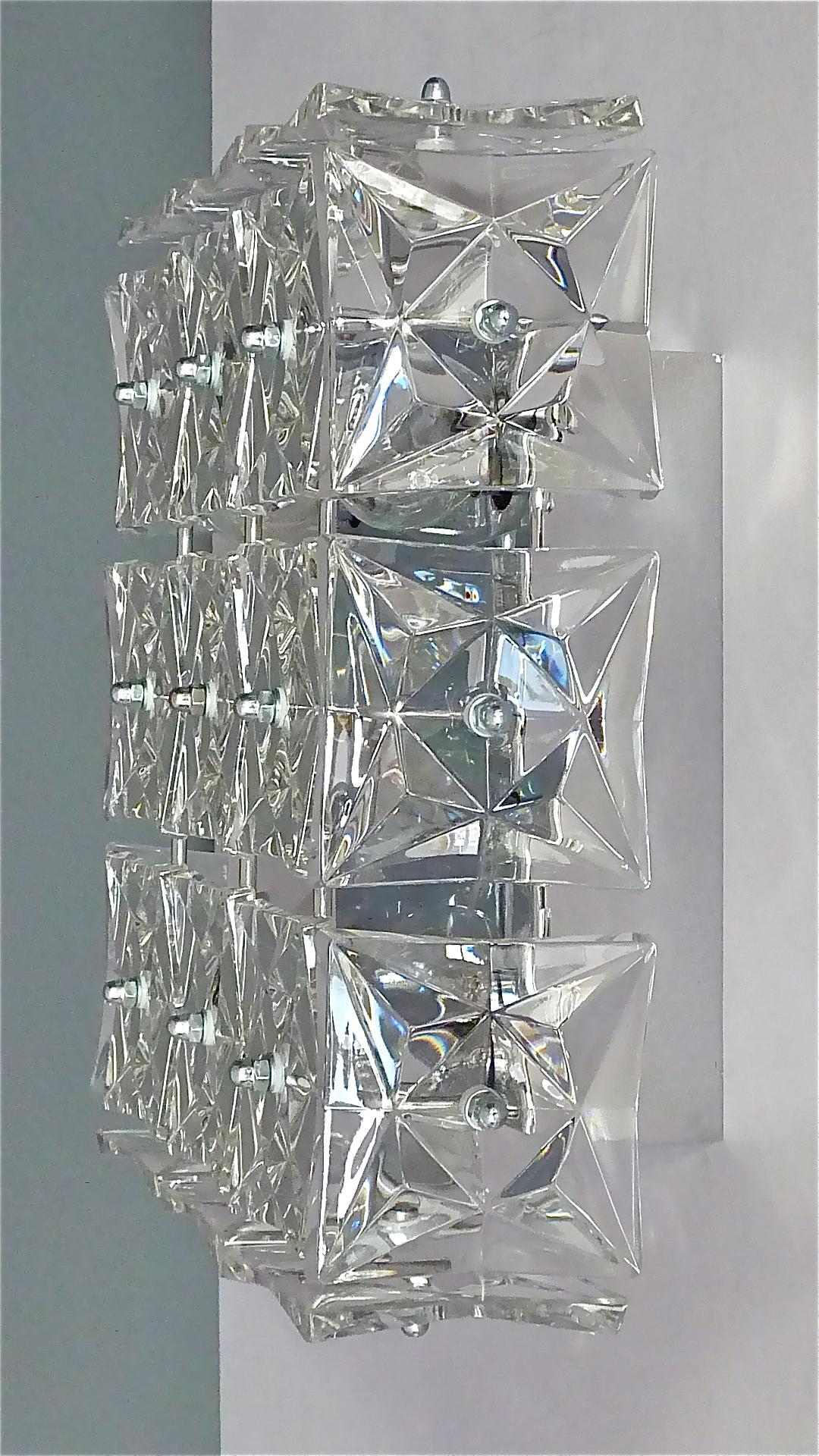 Square Kinkeldey Flush Mount Ceiling Wall Lamp Chrome Crystal Glass 1960 Germany For Sale 2