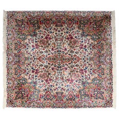 Vintage Square Kirman Style Floral Wool Rug by Karastan, Style 742, 20th Century