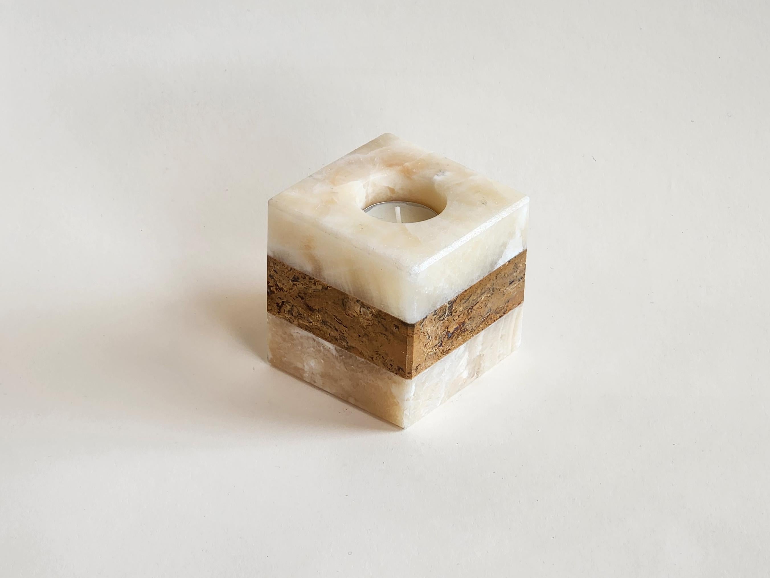 Modern Square Layered Onyx Candle Holder For Sale