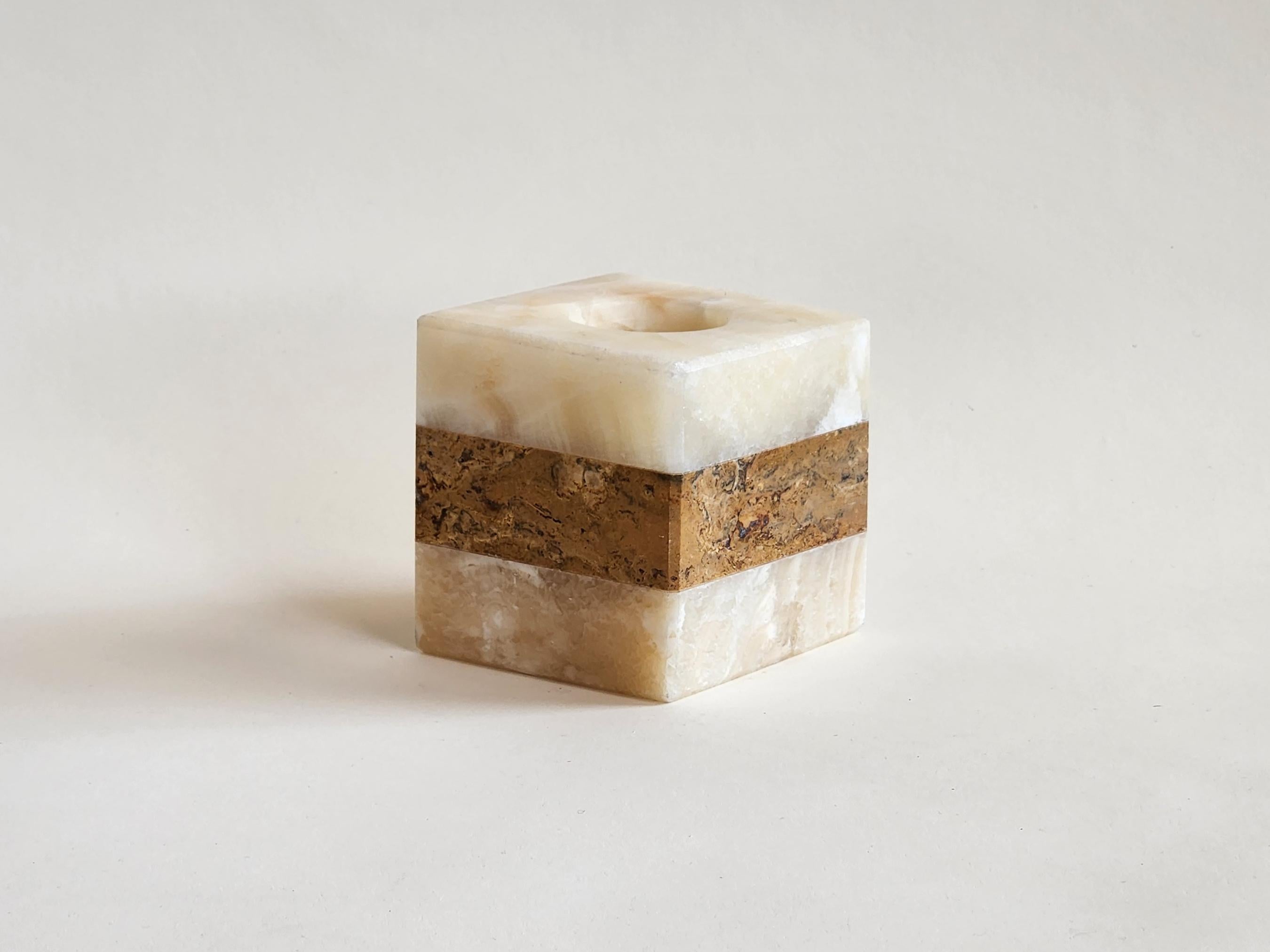 Mexican Square Layered Onyx Candle Holder For Sale
