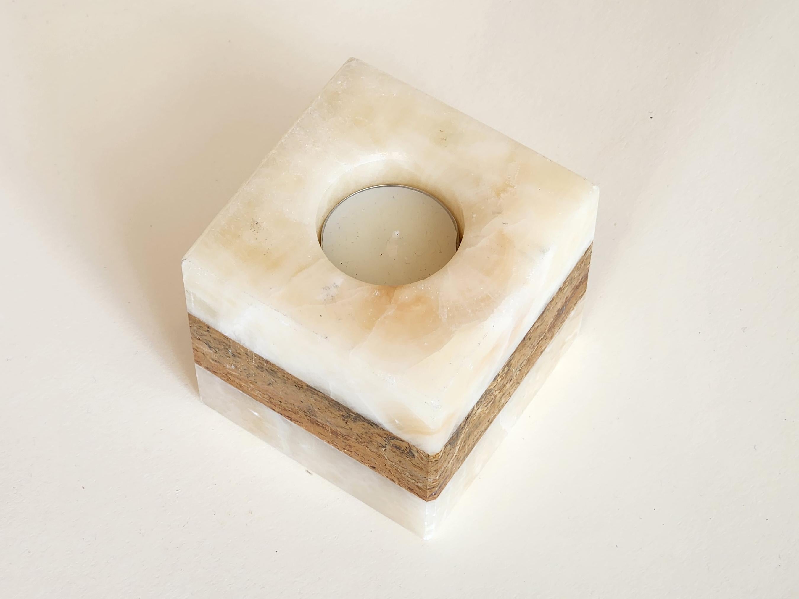 Contemporary Square Layered Onyx Candle Holder For Sale