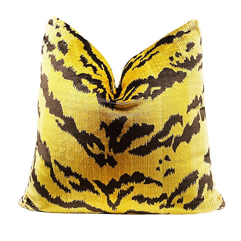 American Square Velvet Le Tigre Down Fill Pillow in the Manner of Scalamandre For Sale