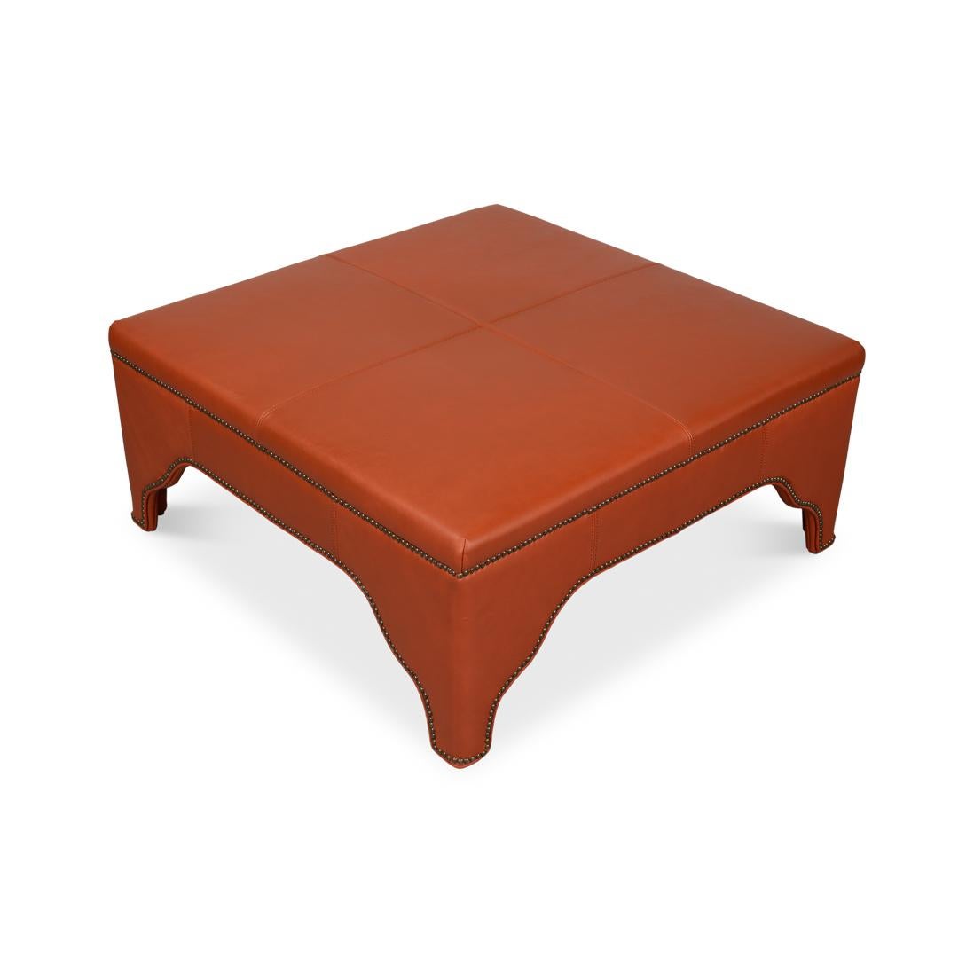 Asiatique Pouf en cuir carré en vente