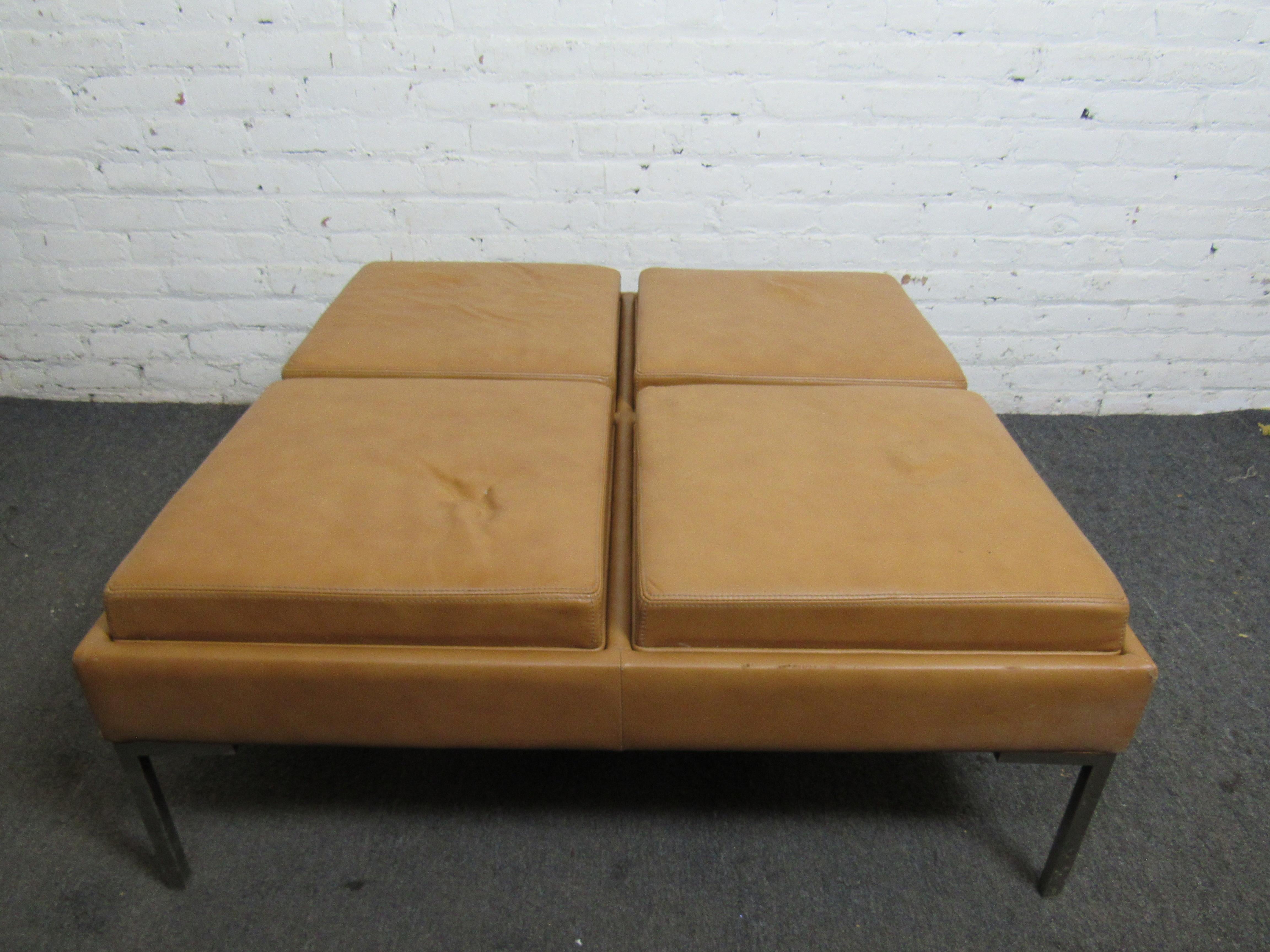 Square Leather Ottoman with Cushion Trays  In Good Condition In Brooklyn, NY