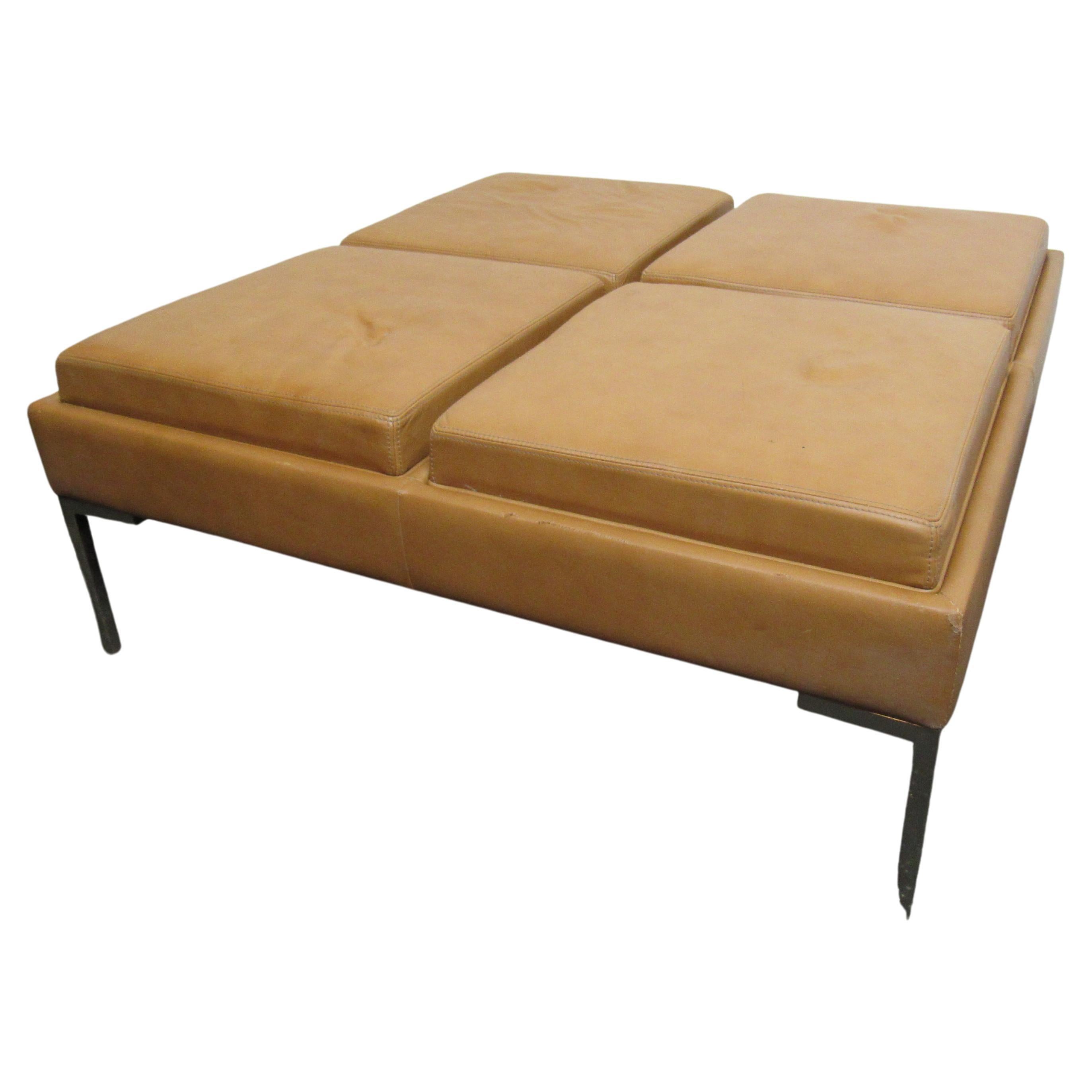 Square Leather Ottoman with Cushion Trays 