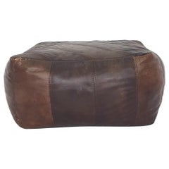 Square Leather Patchwork Poof or Ottoman, 1960s