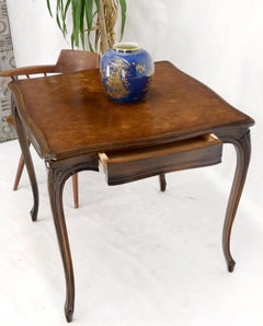 Square Leather Top French Provincial Cabriole Leg One Drawer Game Dinette Table