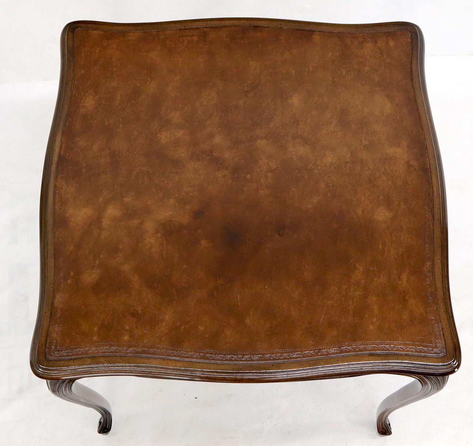 Carved Square Leather Top French Provincial Cabriole Leg One Drawer Game Dinette Table