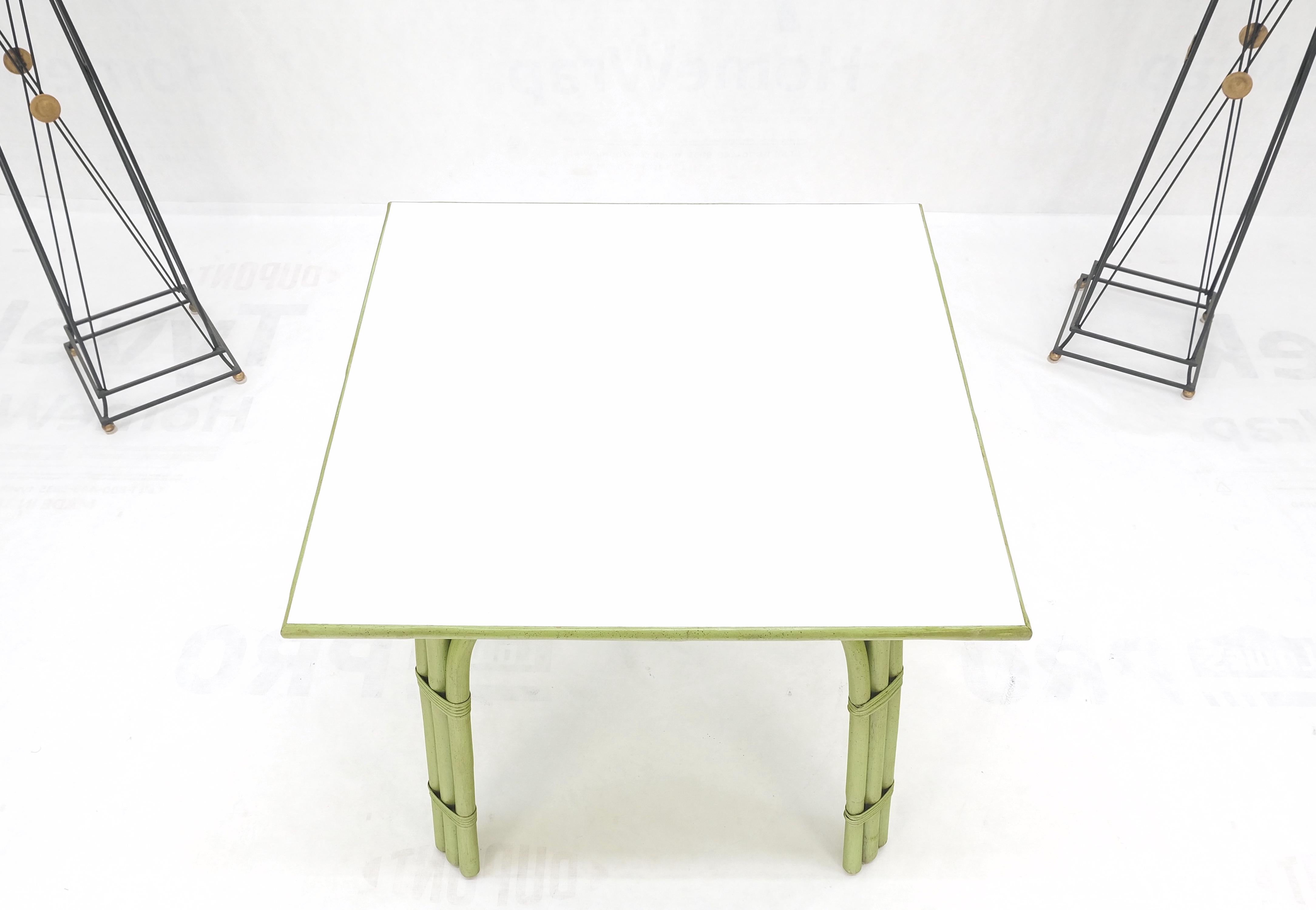 Painted Square Light Green Faux Bamboo Rattan Game Table Mid Century Modern MINT! For Sale