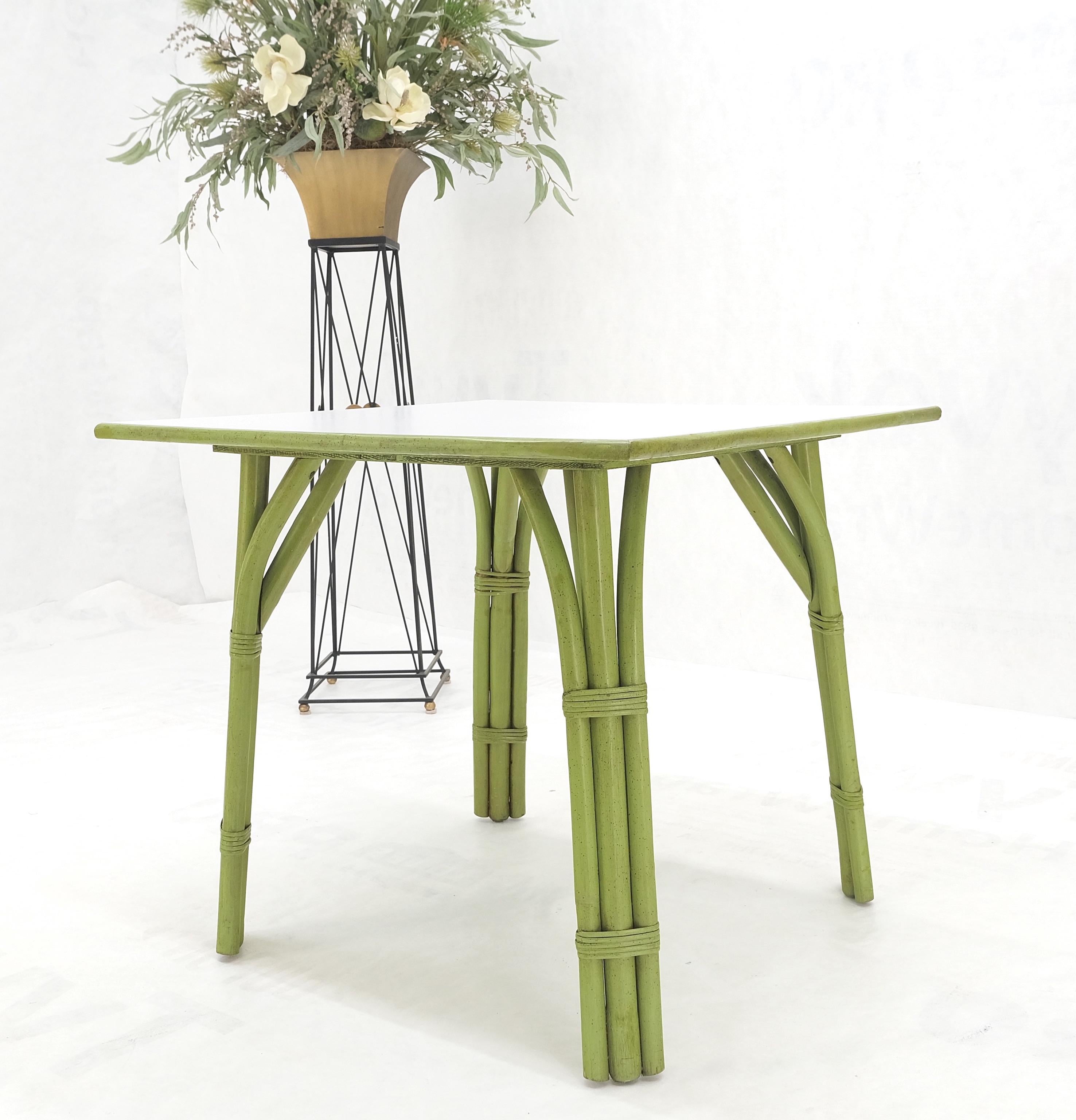 20th Century Square Light Green Faux Bamboo Rattan Game Table Mid Century Modern MINT! For Sale