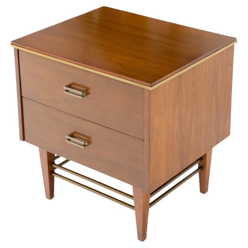 Square Light Walnut Brass Stretchers Two Drawers Nightstand End Table