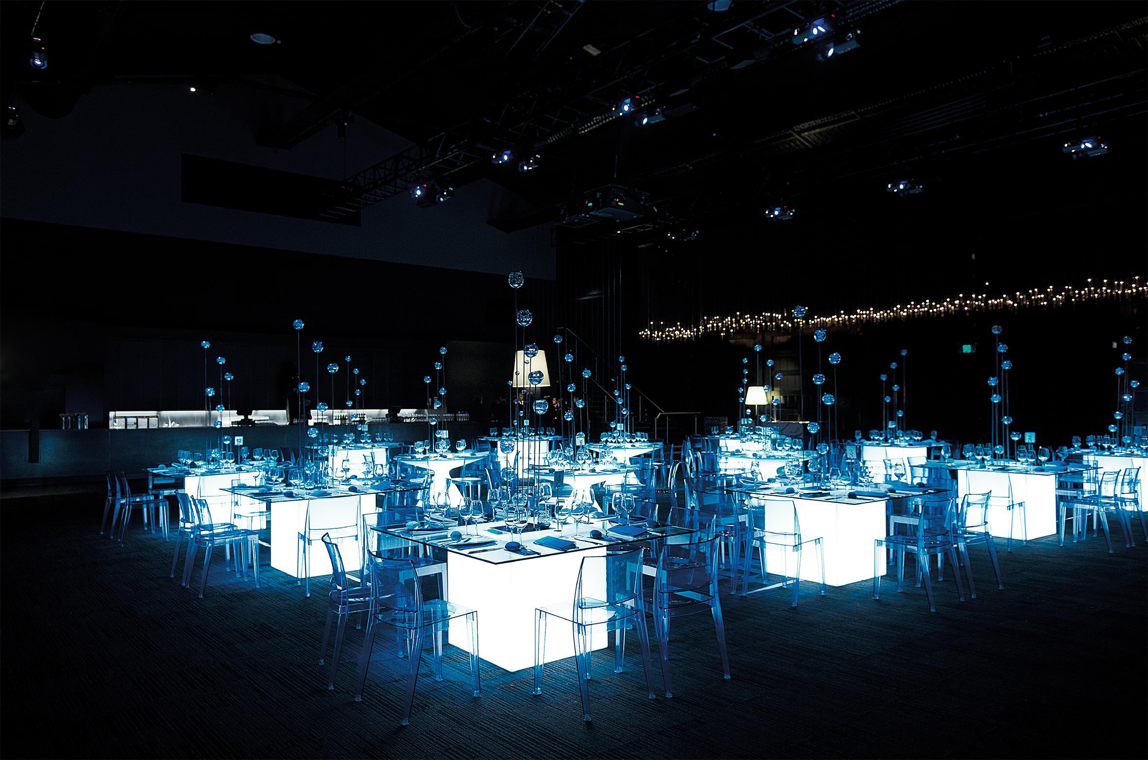 Tempered Square Lighted Table by SLIDE Studio For Sale