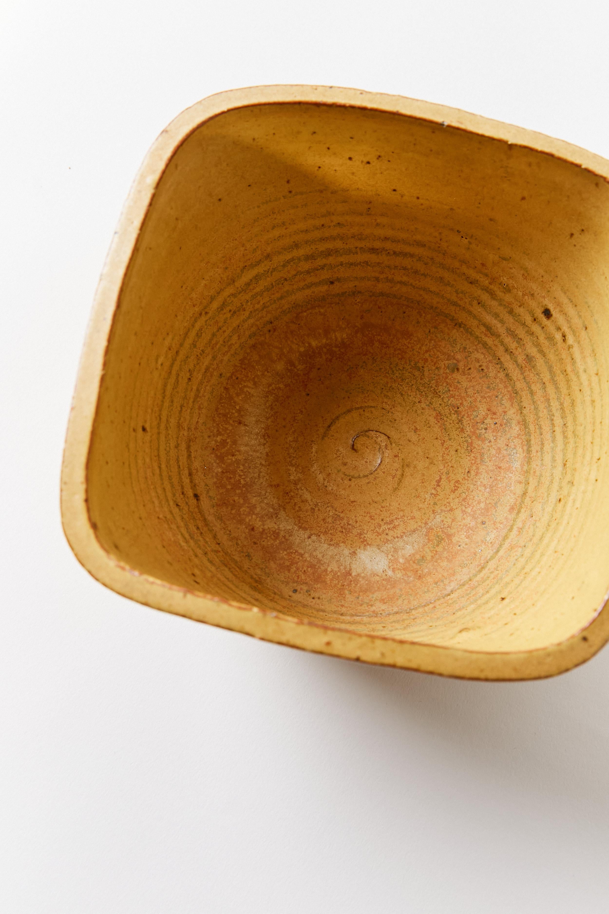 Mid-Century Modern Square Lip Ceramic Bowl in Burnt Yellow For Sale
