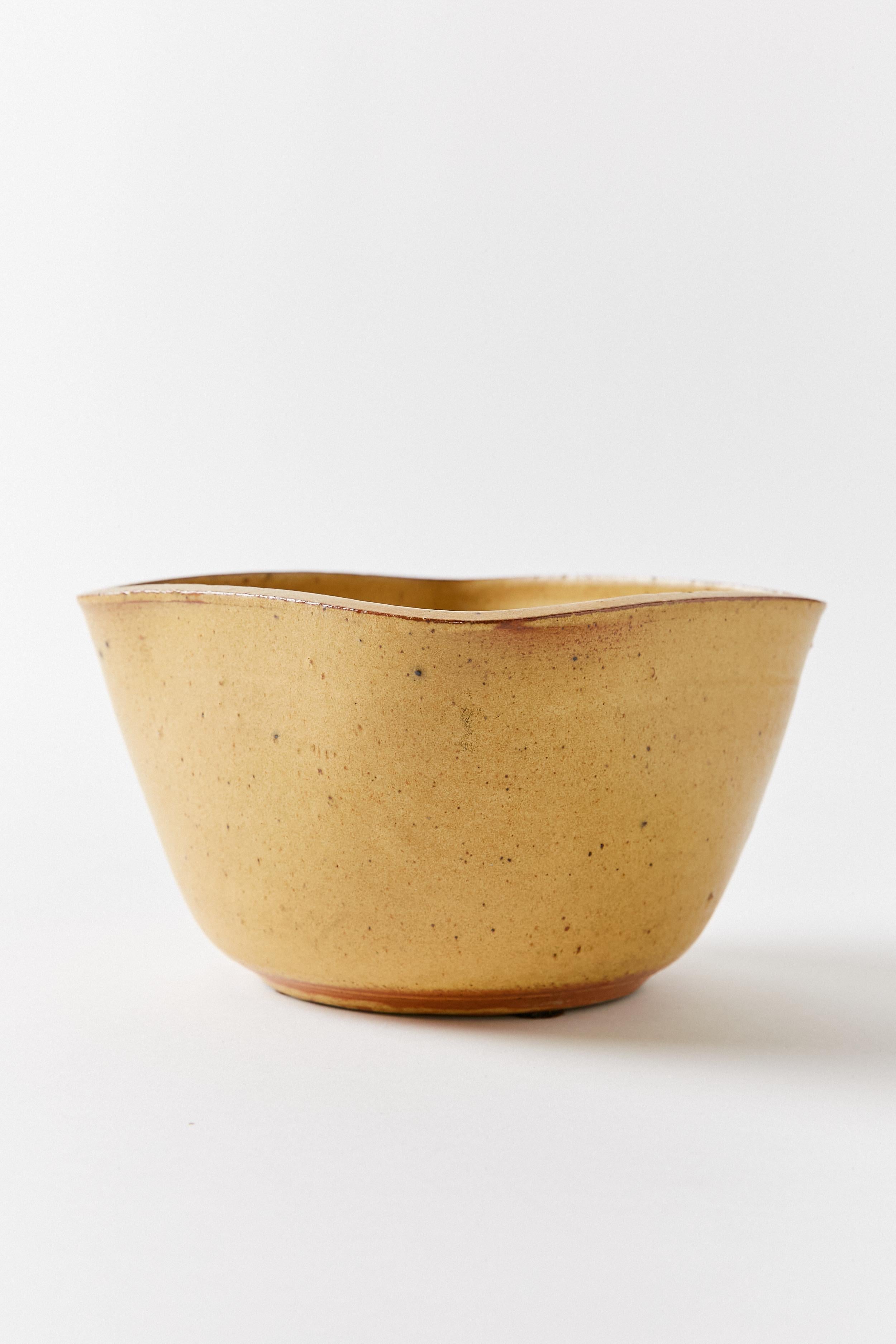 American Square Lip Ceramic Bowl in Burnt Yellow For Sale