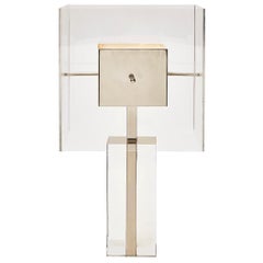 Square Lucite and Metal Table Lamp