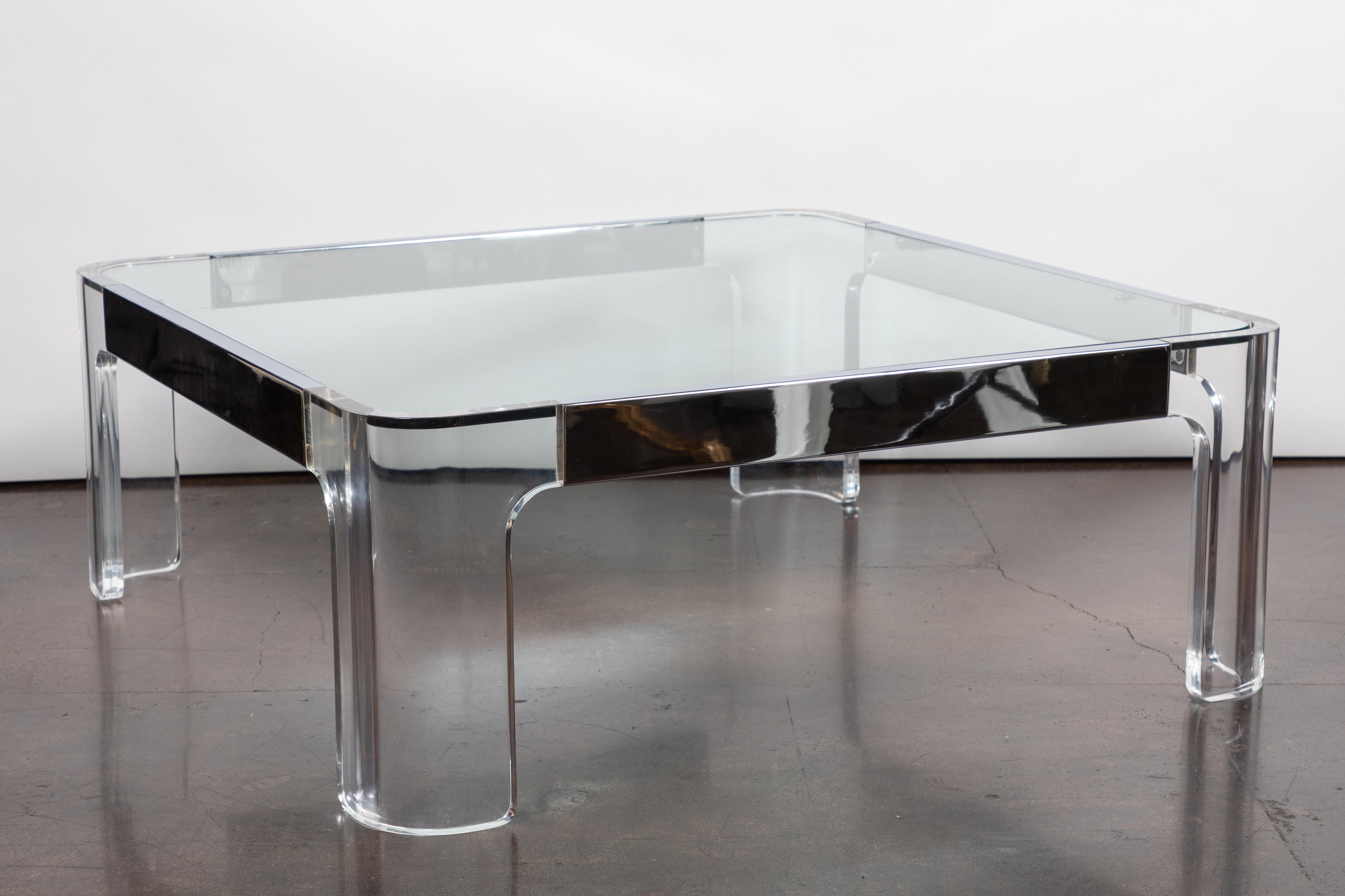 Square Lucite and Polished Chrome Coffee Table by Charles Hollis Jones In Good Condition In Pasadena, CA