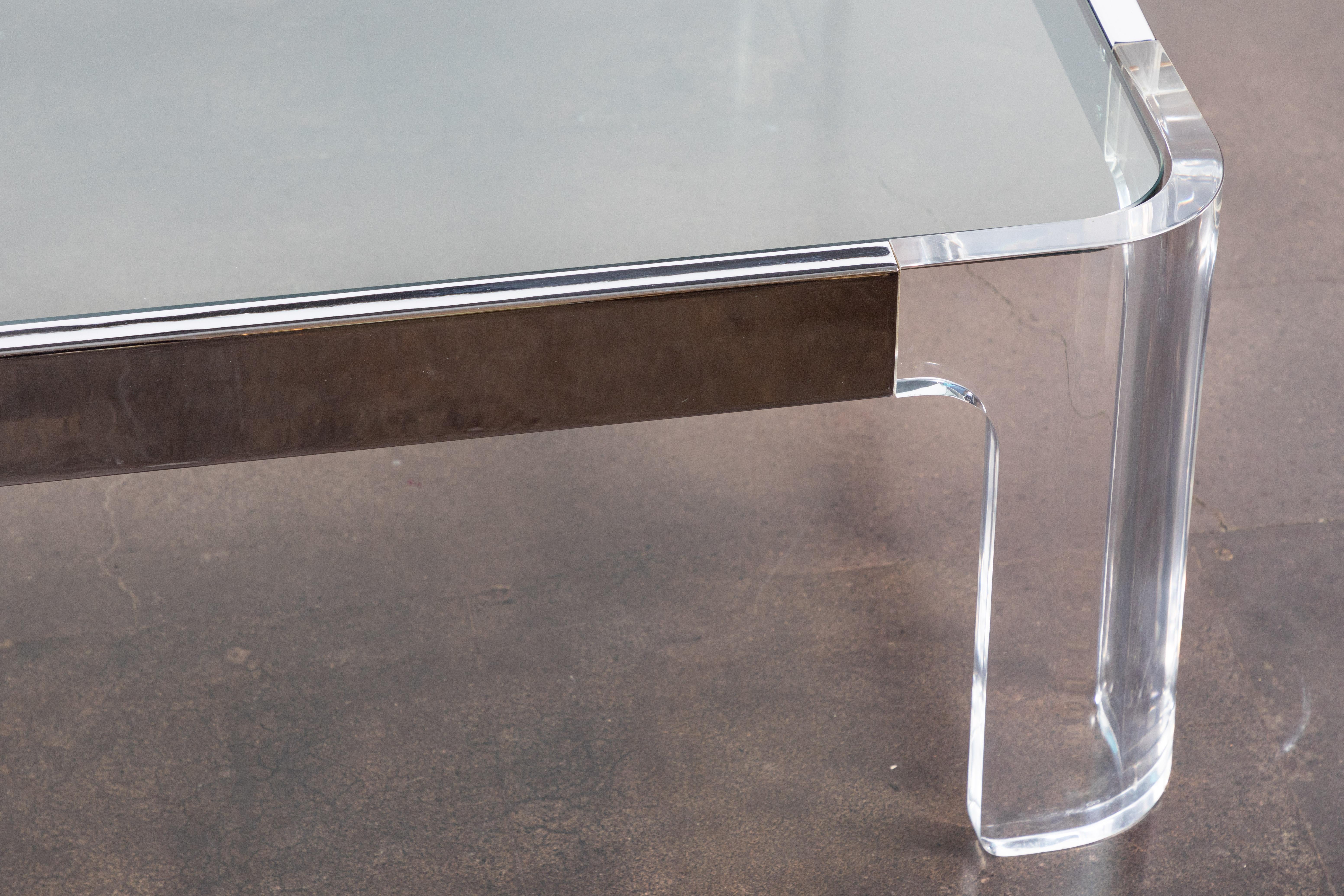 Late 20th Century Square Lucite and Polished Chrome Coffee Table by Charles Hollis Jones