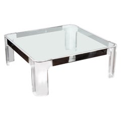 Square Lucite and Polished Chrome Coffee Table by Charles Hollis Jones