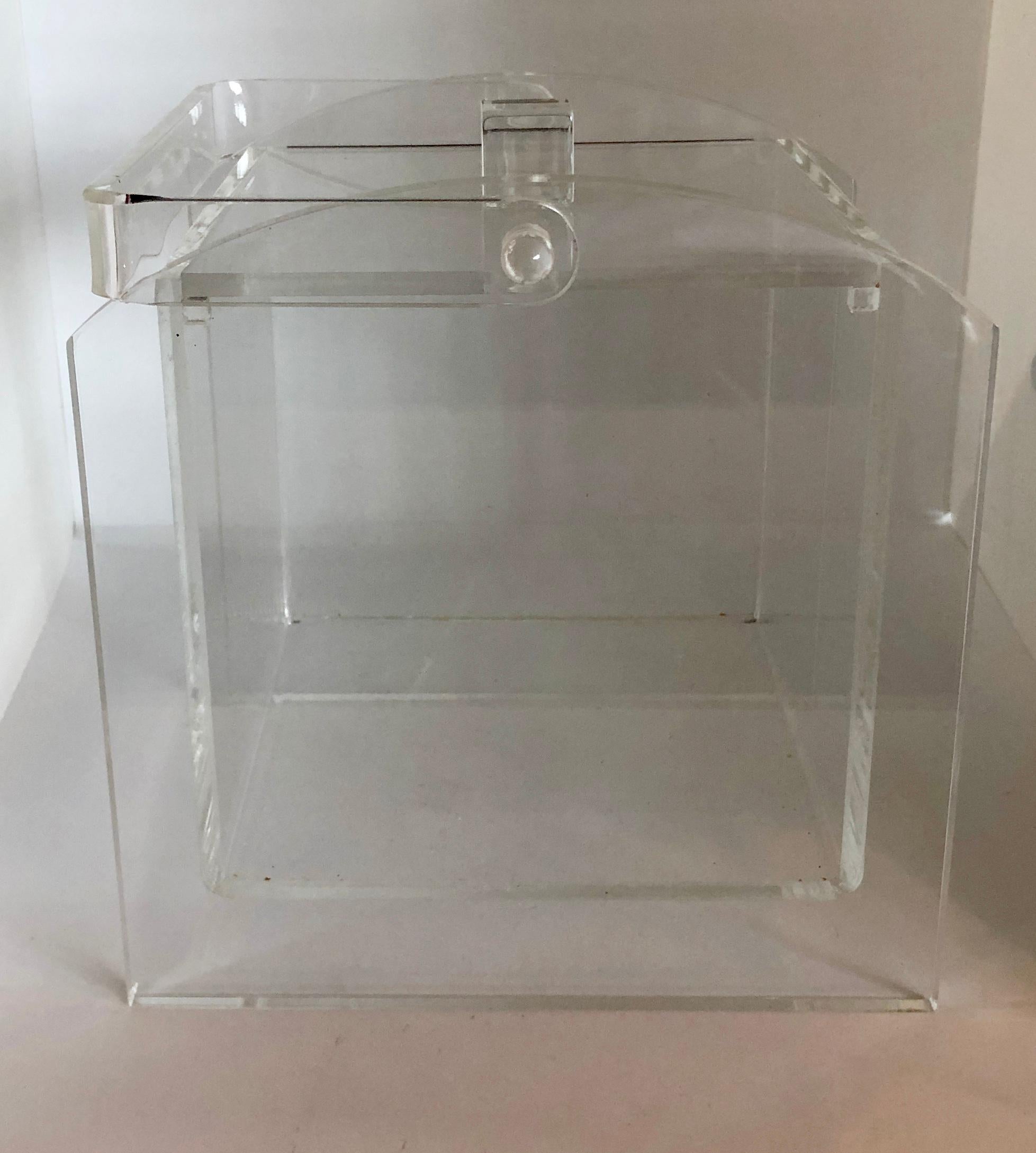 Square Clear Lucite Barware Ice Bucket with Lucite Lid and Lucite Handle 6