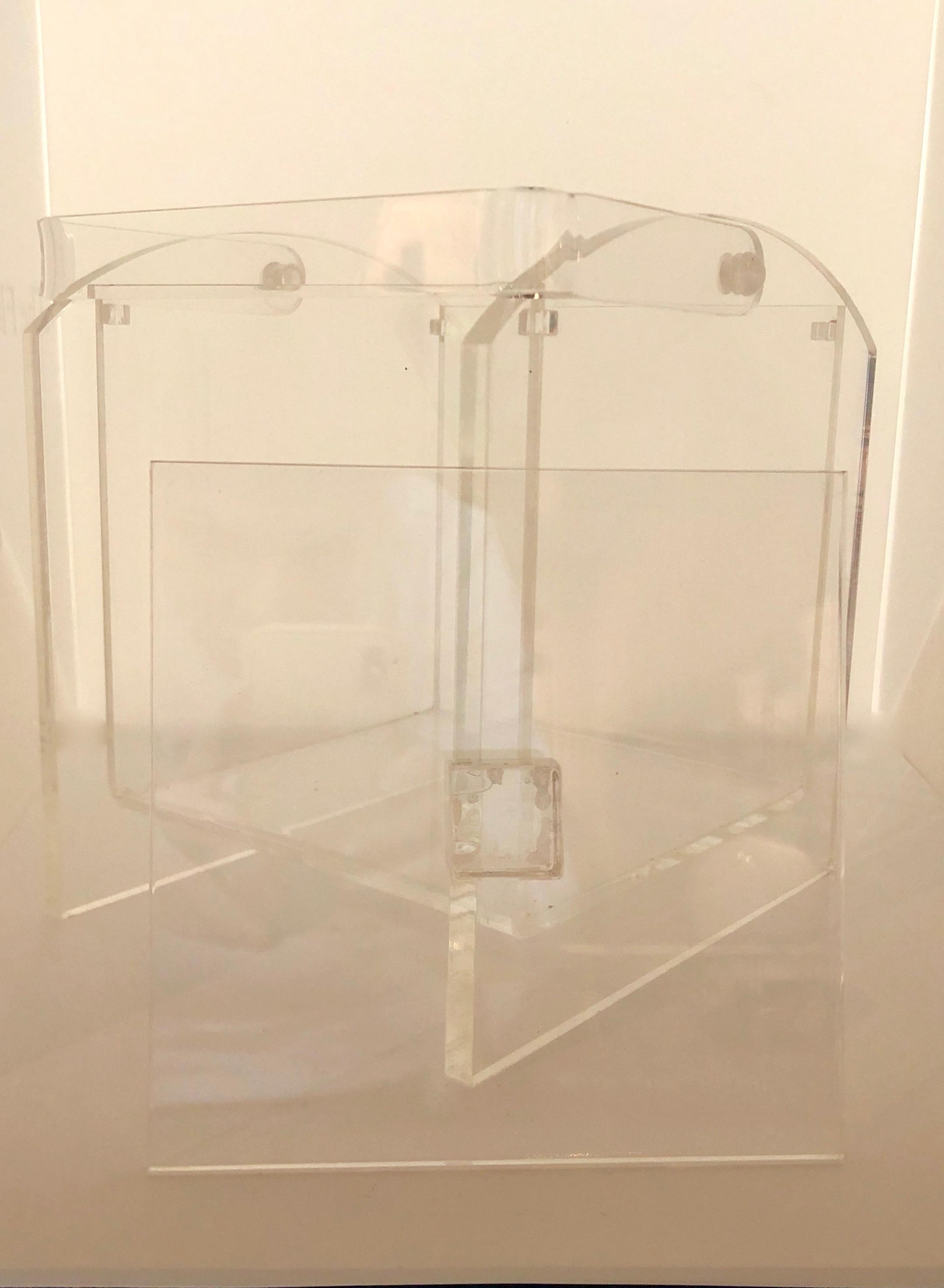 Square Clear Lucite Barware Ice Bucket with Lucite Lid and Lucite Handle 10