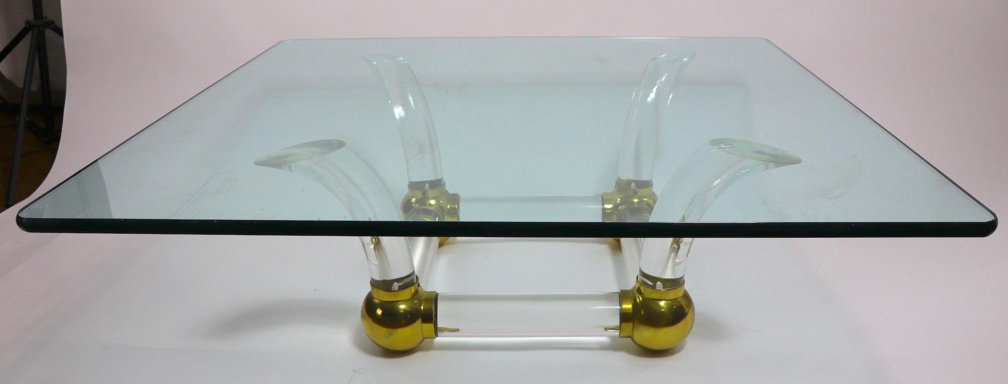 Square Lucite Brass and Lucite Coffee Table 4
