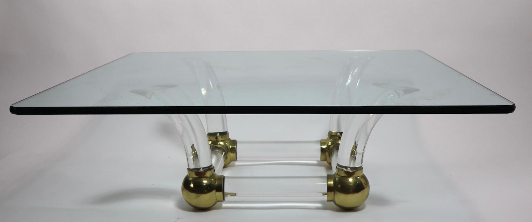 Square Lucite Brass and Lucite Coffee Table 9